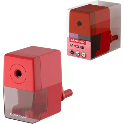 Точилка механическая ErichKrause M-Cube, с контейнером, красный (в пэт-боксе)