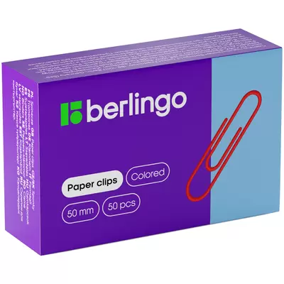 Скрепки BERLINGO 50мм 50шт. цветные, картонная упаковка