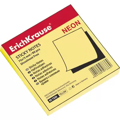 Бумага с клеевым краем ERICH KRAUSE 75х75мм, желтый неон