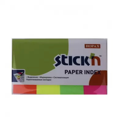 Закладки клейкие HOPAX Stick`n 50х20мм 4цв.х50л. бумажные, ассорти неон