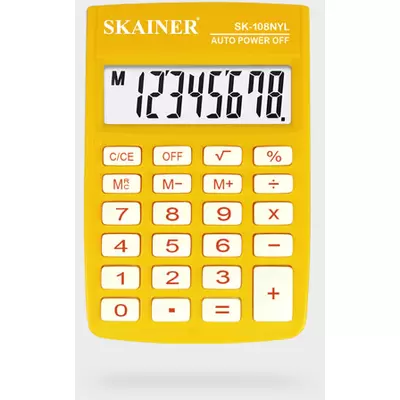 Калькулятор карманный SKAINER SK-108NYL 8 разрядов, 88х58х10мм, желтый