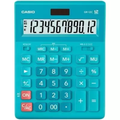 Калькулятор настольный CASIO GR-12C-LB, 12-разр., 155х209х35 мм, голубой