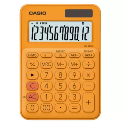 Калькулятор настольный CASIO MS-20UC-RG-S-EC, 12-разрядный,105х150х23мм, оранжевый