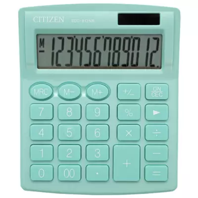 Калькулятор настольный CITIZEN SDC-812NR-GN, 12 разрядов, двойное питание, 102х124х25мм, бирюзовый