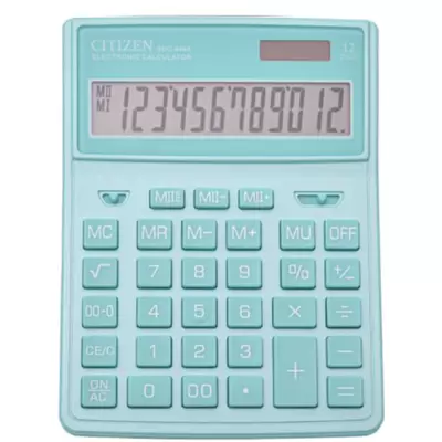 Калькулятор настольный CITIZEN SDC444XRGNE, 12 разрядов, двойное питание, 155х204х33мм, бирюзовый