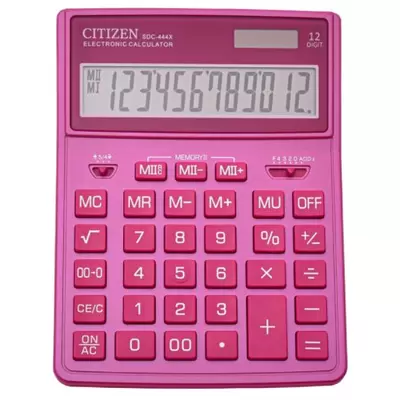 Калькулятор настольный CITIZEN SDC444XRPKE, 12 разрядов, двойное питание, 155х204х33мм, розовый