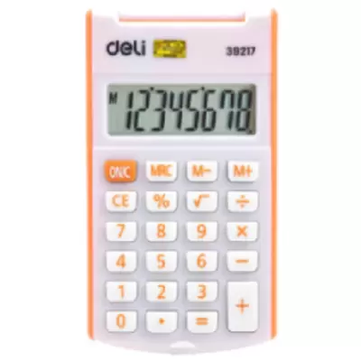 Калькулятор карманный DELI E39217/OR 8 разрядов, питание от батарейки, 63x15x105мм, оранжевый