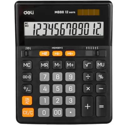 Калькулятор настольный DELI EM888 12-разр., 155x30x200мм, черный