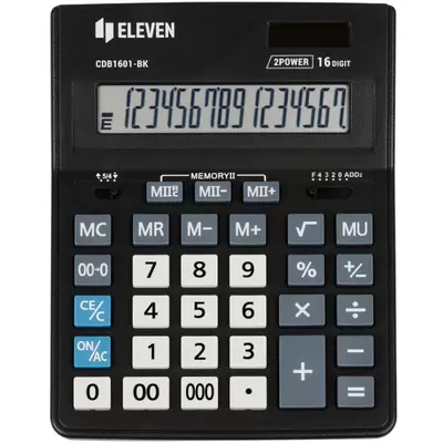 Калькулятор настольный Eleven Business Line CDB1601-BK, 16 разрядов, двойное питание, 155*205*35мм,