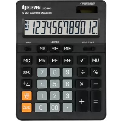 Калькулятор настольный ELEVEN SDC-444S, 12 разрядов, двойное питание, 155*205*36мм, черный