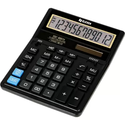 Калькулятор настольный ELEVEN SDC-888TII, 12 разрядов, двойное питание, 158*203*31мм, черный