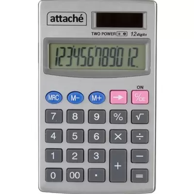 Калькулятор карманный ATTACHE ATC-333-12P 12 разрядов, 105x68x10мм, серебристый