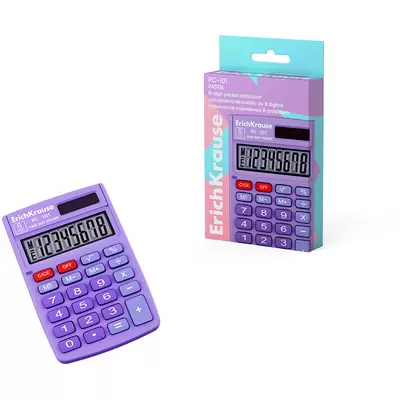 Калькулятор карманный ERICH KRAUSE PC-101 Pastel 8 разрядов, фиолетовый