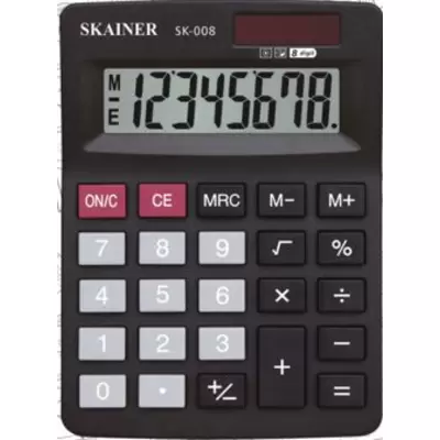 Калькулятор настольный SKAINER SK-008 8 разр., 102x138x31 мм, двойное питание, черный