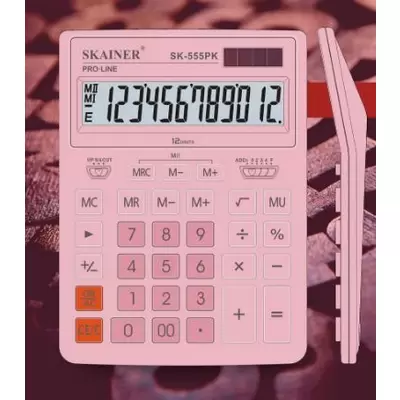 Калькулятор настольный SKAINER SK-555PK 12-разр., двойное питание, 155х209х35мм, розовый