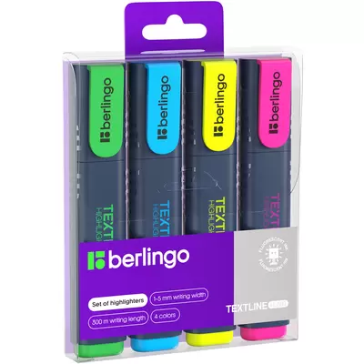Набор текстовыделителей BERLINGO Textline HL500 4шт 1-5мм, желт./зел./голуб./розов.