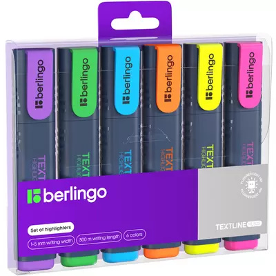 Набор текстовыделителей BERLINGO Textline HL500 6шт 1-5мм, жел/зел/гол/роз/фио/оранж