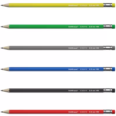Чернографитный шестигранный карандаш с ластиком ErichKrause® Academy 101 HB (в коробке 12 шт.)