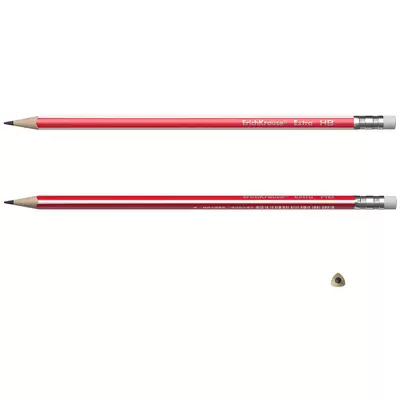 Чернографитный трехгранный карандаш с ластиком ErichKrause® Extra HB (в коробке по 12 шт.)