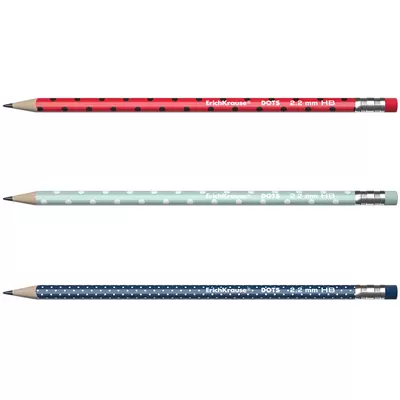 Чернографитный трехгранный карандаш с ластиком ErichKrause® Dots HB (в тубусе по 42 шт.)