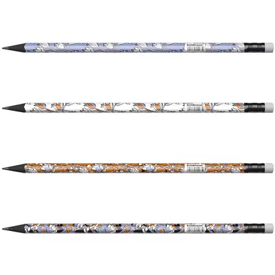 Чернографитный трехгранный карандаш с ластиком ErichKrause® Tulips HB (в тубусе по 42 шт.)