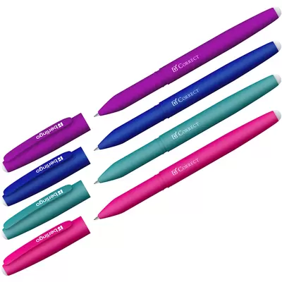 Ручка гелевая BERLINGO Correct 0,6мм, со стираемыми чернилами, корпус прорезиненный ассорти, синий