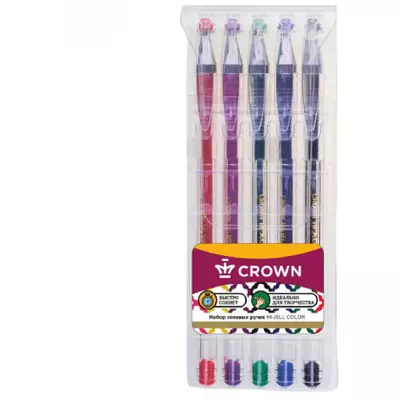 Набор гелевых ручек CROWN Hi-Jell Color 5цв. 0,5мм
