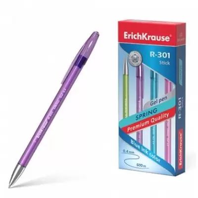 Ручка гелевая ERICH KRAUSE R-301 Spring Gel Stick 0,5мм, корпус ассорти, синий