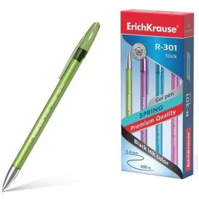 Ручка гелевая ERICH KRAUSE R-301 Spring Gel Stick 0,5мм, корпус ассорти, черный