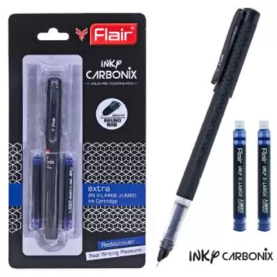 Ручка перьевая FLAIR CARBONIX INKY+2 cменных картриджа, синий