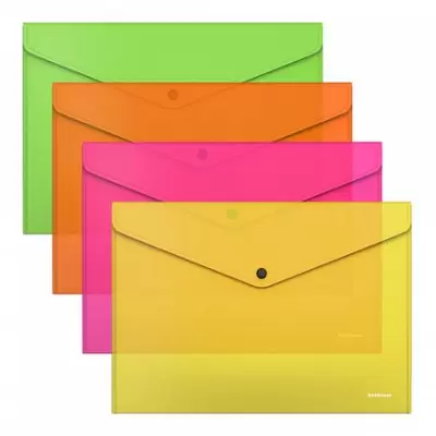 Папка-конверт с кнопкой ERICH KRAUSE Glossy Neon А4,180мкм,ассорти