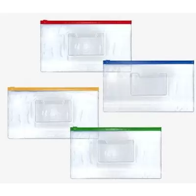 Папка-конверт на молнии deVENTE DL 260x140 мм, прозрачная, с карманом для карточки, 4 цвета ассорти