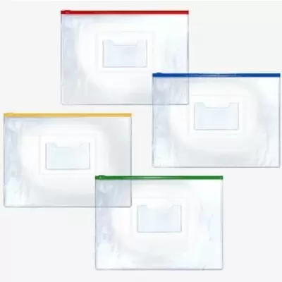 Папка-конверт на молнии deVENTE А4, ПВХ, прозрачная, с карманом для карточки, 4 цвета ассорти