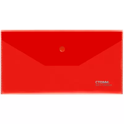 Папка-конверт с кнопкой СТАММ С6, 180мкм,прозрачная, красный