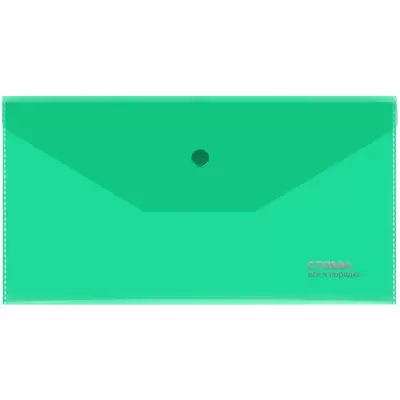 Папка-конверт с кнопкой СТАММ C6,180мкм прозрачная, зеленый