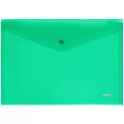 Папка-конверт с кнопкой СТАММ А4,180мкм, прозрачная, зеленый