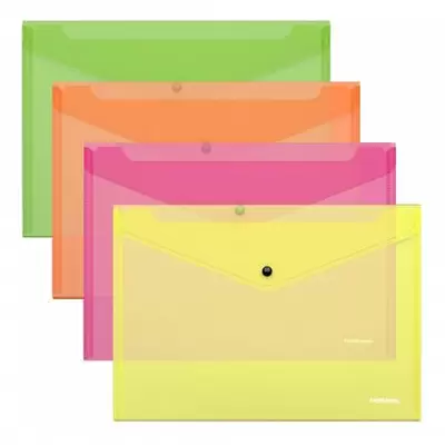 Папка-конверт на кнопке ERICH KRAUSE Fizzy Neon А4, 140мкм, полупрозрачный, ассорти