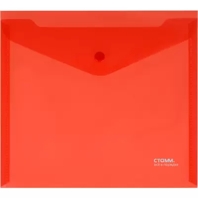 Папка-конверт с кнопкой СТАММ А5+, 180мкм, прозрачный, красный