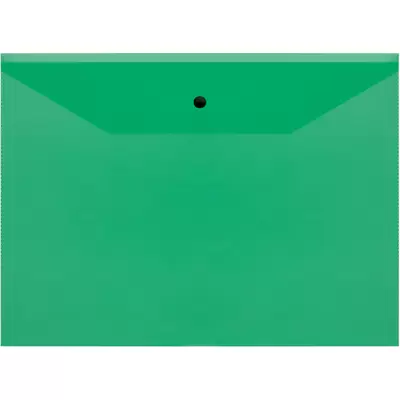 Папка-конверт с кнопкой СТАММ А4, 120мкм, прозрачный, зеленый