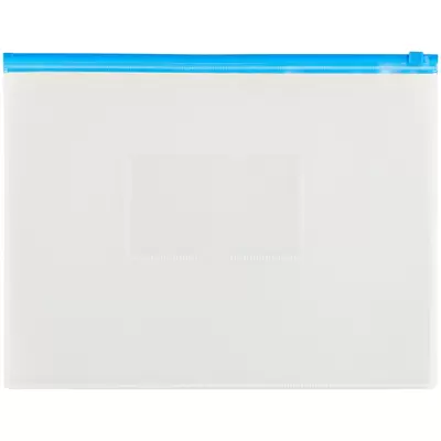 Папка-конверт на молнии OFFICE SPACE А4 прозрачная, карман, с синей молнией
