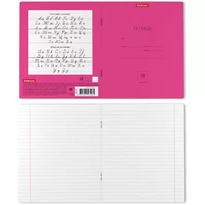 Тетрадь школьная ученическая ErichKrause® Классика Neon розовая, 18 листов, линейка  (в плёнке по 10