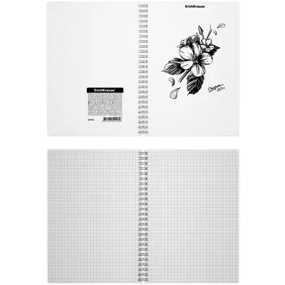 Тетрадь общая с пластиковой обложкой на спирали ErichKrause Blossom, Black and White, А5, 80 листов,