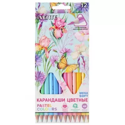 Карандаши цветные 12цв. deVENTE.Trio Mega Soft Pastel,  пастельные цвета, картонная упаковка