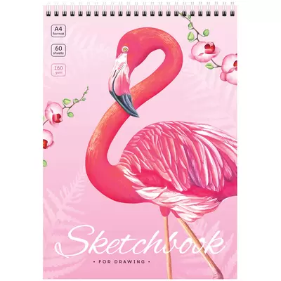 Скетчбук 60л. А4 FLAMINGOS, на гребне, 160г/м2