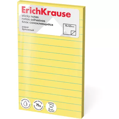 Бумага с клеевым краем ERICH KRAUSE 75х125мм 100л. желтый