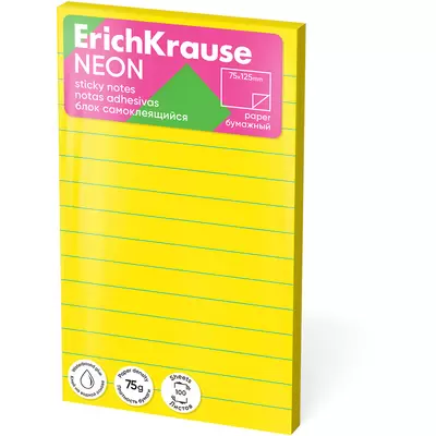 Бумага с клеевым краем ERICH KRAUSE Neon 75х125мм 100л. ассорти
