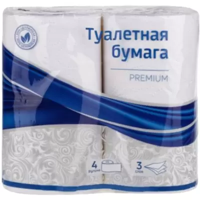 Бумага туалетная OFFICE CLEAN Premium" 3-слойная, 4шт., тиснение, белая