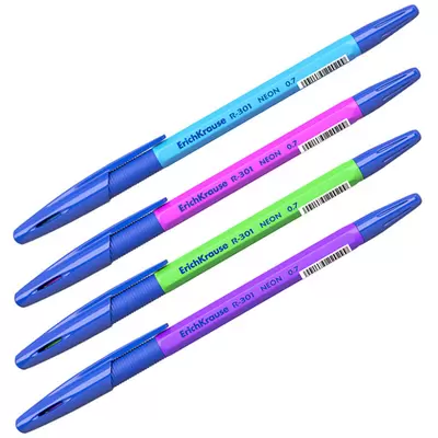 Ручка шариковая ERICH KRAUSE R-301 Neon grip, синий