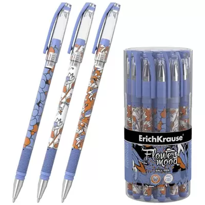 Ручка шариковая ERICH KRAUSE Tulips Stick 0.7мм, корпус ассорти, синий