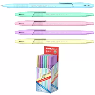 Ручка шариковая ERICH KRAUSE R-301 Pastel Stick 0.7мм, корпус ассорти, синий